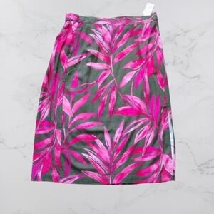 NWT Tropical Leaf Linen Blend Skirt  Size 22 ,  Elastic Waist Holiday Party
